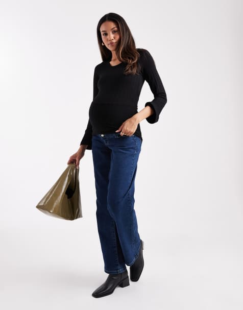 Vero Moda Maternity straight leg jeans with overbump band in dark blue denim - view 1