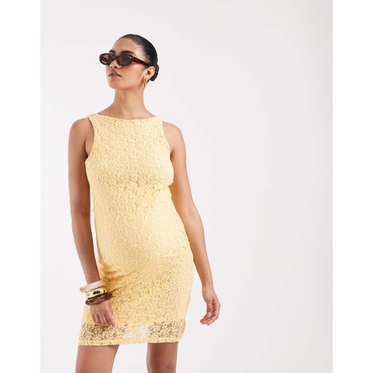 Vero Moda Maternity stretch floral lace sleeveless slash neck mini dress in  golden yellow | ASOS