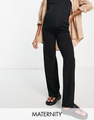 Vero Moda Maternity stretch jersey wide leg trousers with bump band in black
