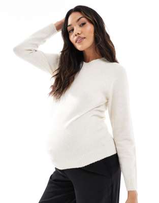 Vero Moda Maternity - Strickpullover in meliertem Cremeweiß mit Rundhalsausschnitt, Umstandsmode