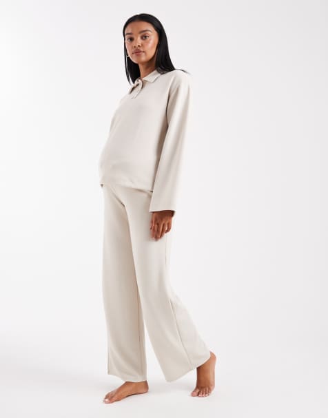 Vero Moda Maternity - Superblødt cremehvidt sæt med bukser med brede ben og polotop - view 1