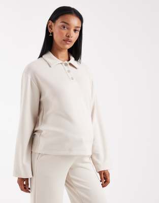 Vero Moda Maternity - Superweiches Sweatshirt in Creme mit Polokragen, Kombiteil, Umstandsmode-Weiß
