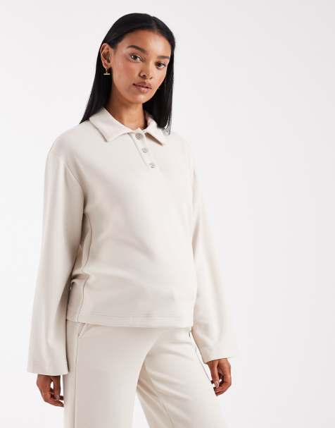 Vero Moda Maternity – Superweiches Sweatshirt in Creme mit Polokragen, Kombiteil, Umstandsmode - view 1