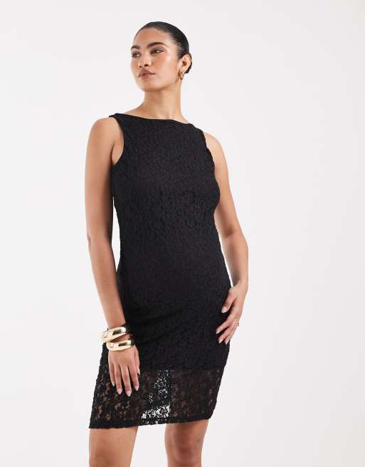 Vero Moda Maternity – Svart, ärmlös miniklänning i blommig spets med båtringning och stretch, 4 av 4