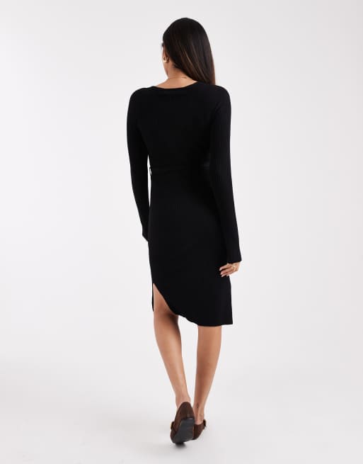 Vero Moda Maternity – Svart, ribbstickad midiklänning med skärp och långa ärmar, 4 av 4