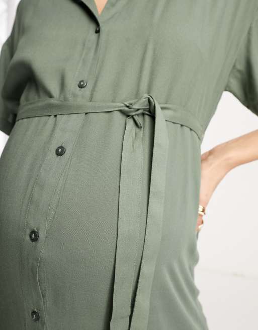 Vero Moda Maternity t-shirt midi dress with tie belt in green, 2 of 4