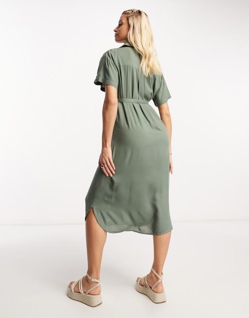 Vero Moda Maternity t-shirt midi dress with tie belt in green, 3 of 4