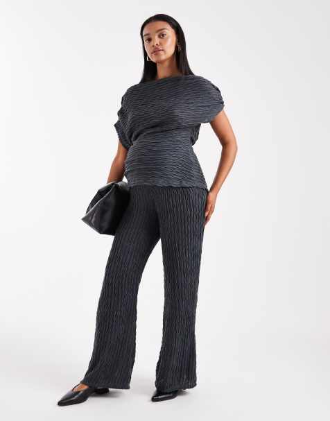 Vero Moda Maternity textured jersey wide leg trouser co-ord in asphalt grey