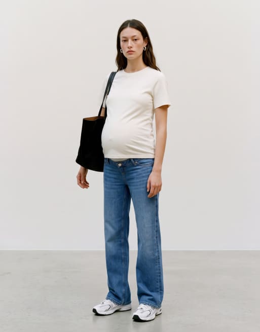 Vero Moda Maternity – Tessa – Mellanblå jeans med vida ben och mjukt band över magen, 2 av 5