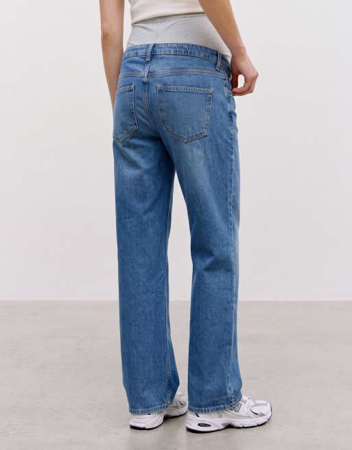 Vero Moda Maternity – Tessa – Mellanblå jeans med vida ben och mjukt band över magen, 4 av 5