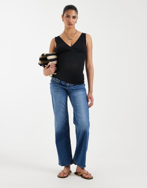 Vero Moda Maternity – Tessa – Niebieskie jeansy z szerokimi nogawkami i pasem na brzuch - view 1