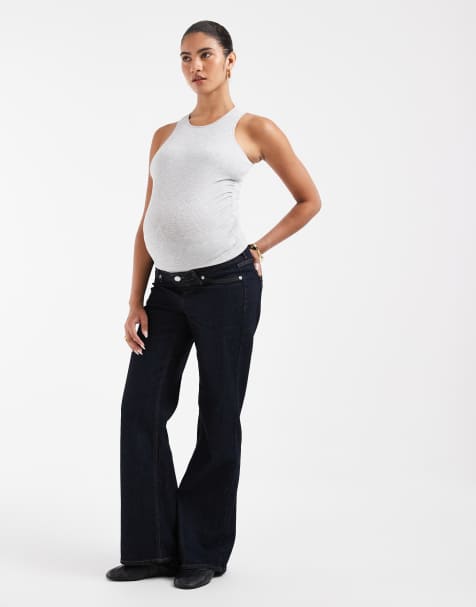 Vero Moda Maternity Tessa Wide-Leg-Jeans mit Überbauchbund in dunkelblauem Denim - view 1