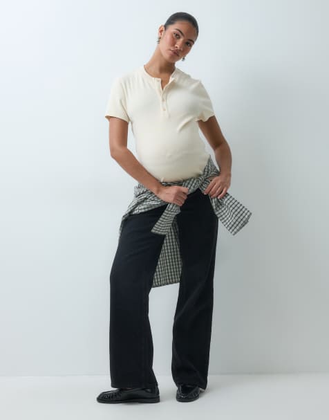 Vero Moda Maternity Tessa wide leg jeans with bump band in in black - view 1