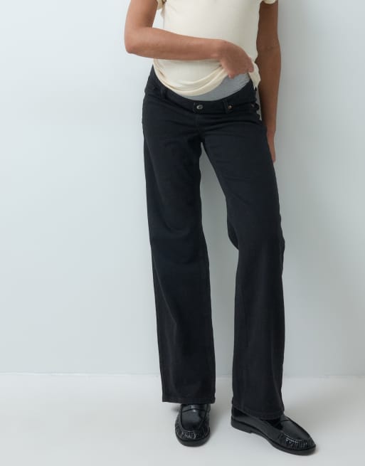 Vero Moda Maternity Tessa wide leg jeans with bump band in in black, 2 of 5
