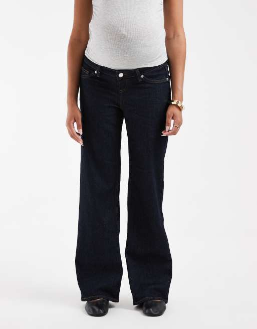 Vero Moda Maternity Tessa wide leg jeans with overbump band in dark blue denim, 2 of 5