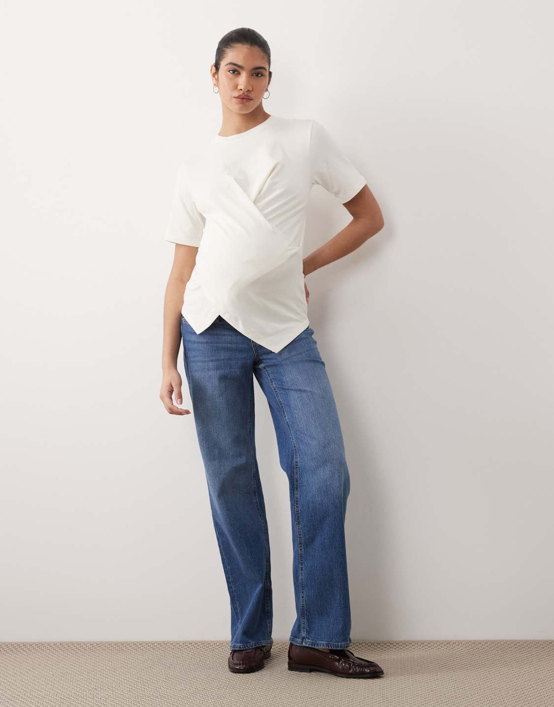 ASOS Vero Moda Maternity Tessa wide leg jeans with soft bump band in medium blue wash