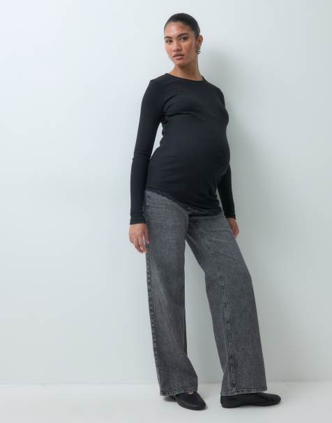 Vero Moda Maternity Tessa wide leg tie waist jeans with overbump band in medium grey denim - view 1
