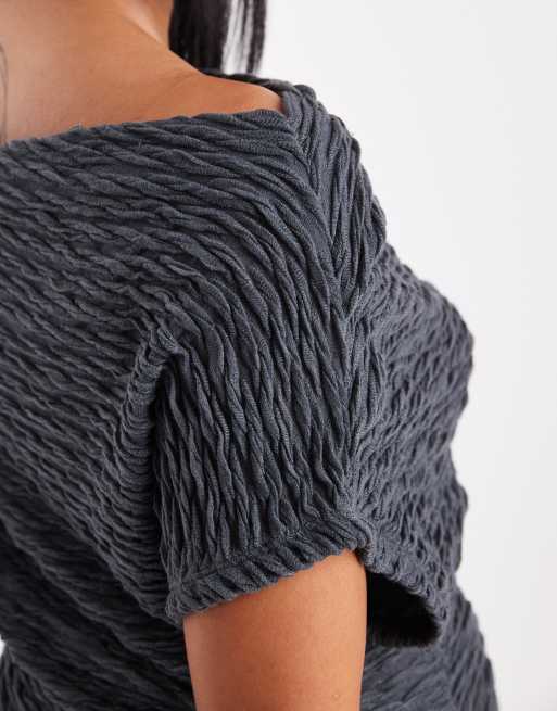 Vero Moda Maternity textured jersey off-shoulder draped top in asphalt gray - part of a set