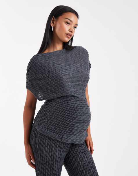Vero Moda Maternity textured jersey off shoulder drapey top co-ord in asphalt grey - view 1