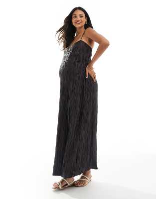 Vero Moda Maternity textured plisse cami maxi dress in chocolate - view 1