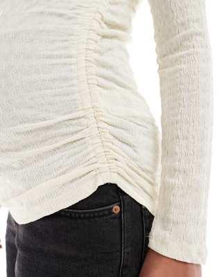 Vero Moda Maternity Textured Ruched Long Sleeve Top In White