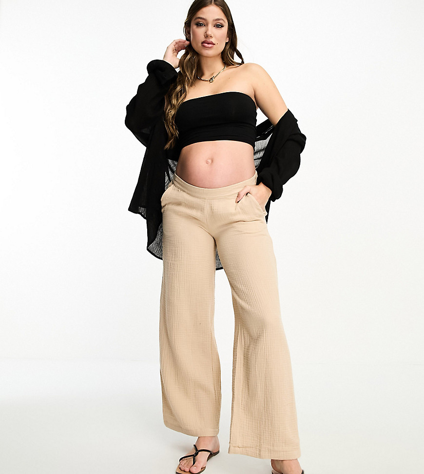 Vero Moda Maternity textured soft trousers in cream-White