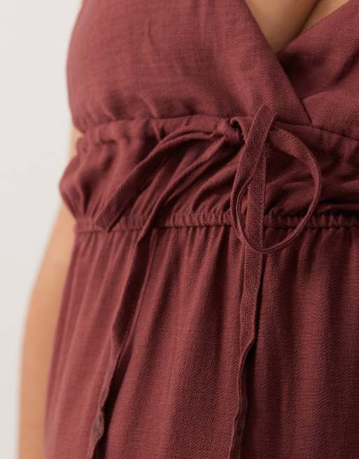 Vero Moda Maternity tie shoulder cami midi tiered dress in andorra red, 2 of 4