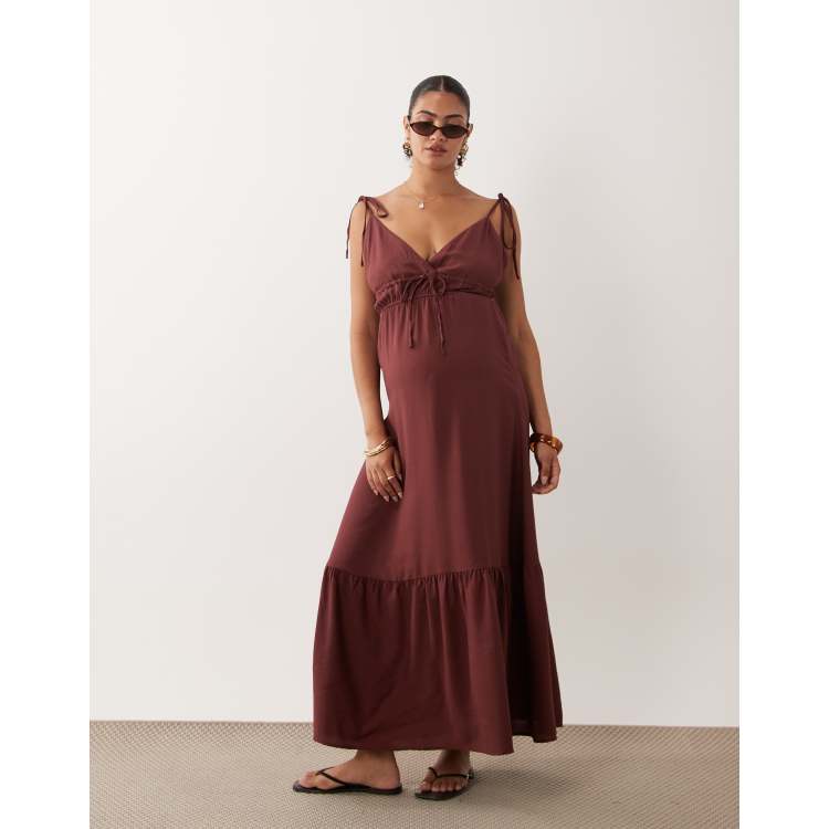 Vero Moda Maternity tie shoulders cami midaxi tiered dress in
