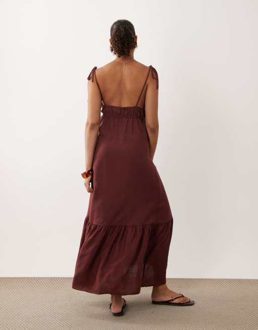 Vero Moda Maternity - Vestito midi a balze con spalline sottili allacciate rosso Andorra, 4 di 4