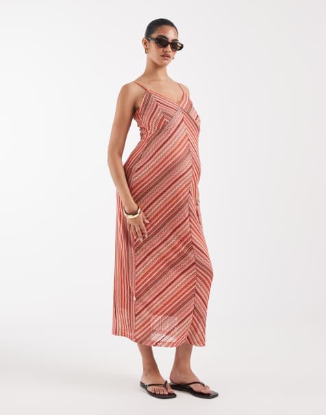 Vero Moda Maternity - Vestito midi in maglia rosa con spalline sottili e motivo a spina di pesce all'uncinetto - view 1