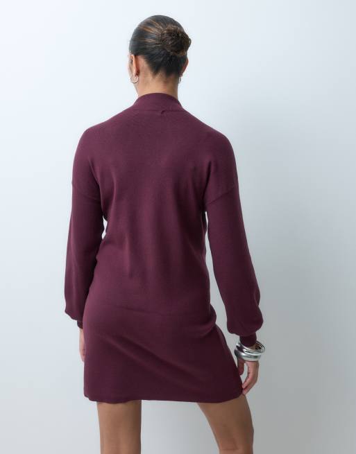 Vero Moda Maternity vestito mini in maglia con collo a imbuto bordeaux, 4 di 5