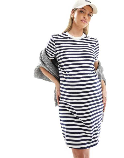 Vero Moda Maternity - Vestito T-shirt corto blu navy e bianco a righe, 3 di 4