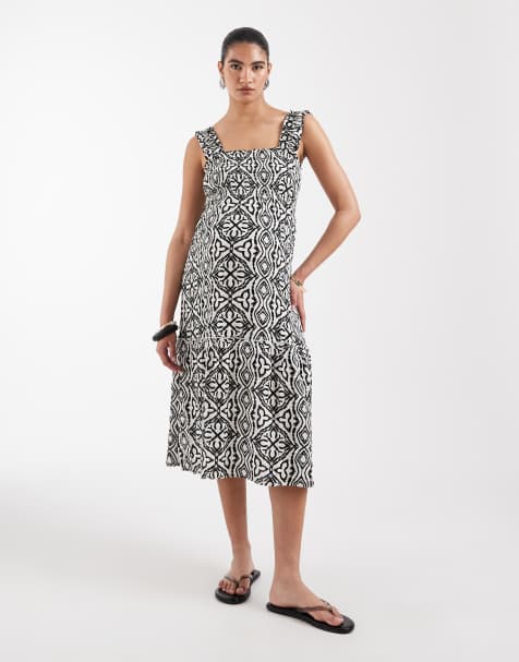 Vero Moda Maternity – Warstwowa sukienka midi bez rękawów z marszczoną górą w czarny kafelkowy wzór - view 1