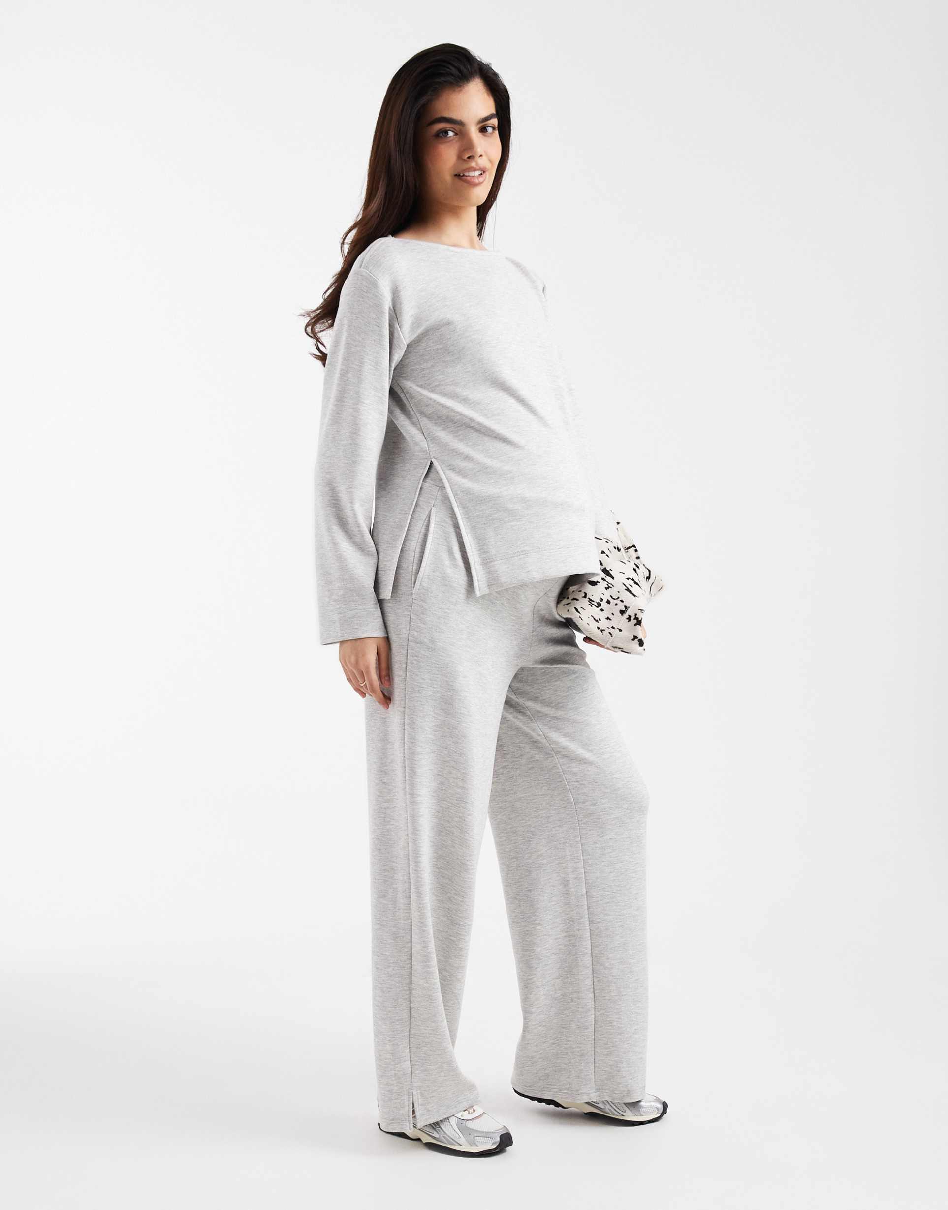 vero moda maternity wide leg jersey pants in light gray - part of a set