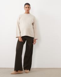 Vero Moda Maternity wide leg jersey trouser in chocolate and cream pinstripe