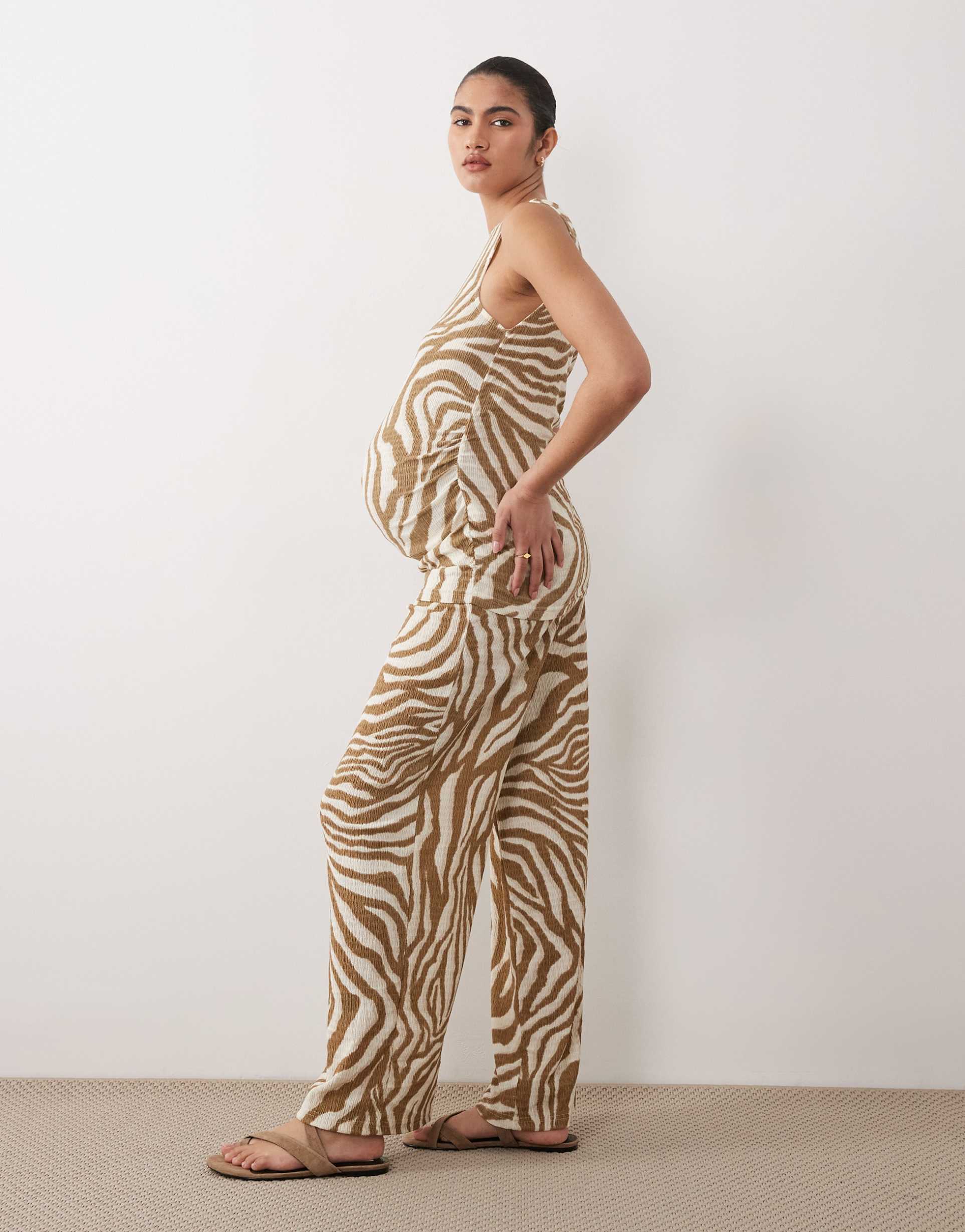 vero moda maternity wide leg textured jersey pants in birch abstract print - part of a set
