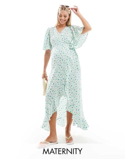Vero Moda Maternity wrap front maxi dress in light blue floral - view 1