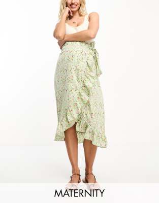 Vero Moda Maternity Vero Moda Maternity wrap front midi skirt in green florals