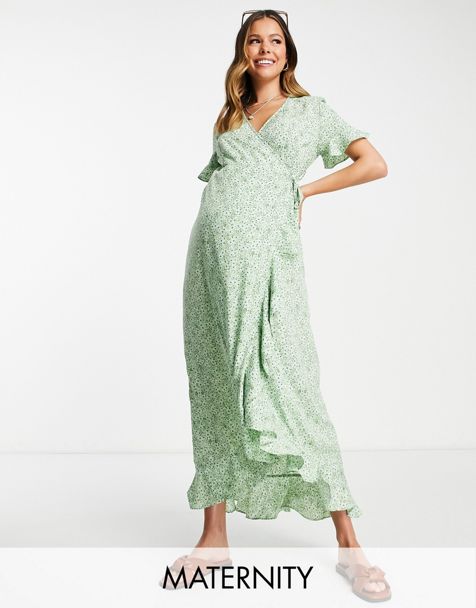 ASOS DESIGN Maternity soft denim seamed mini tea dress in washed