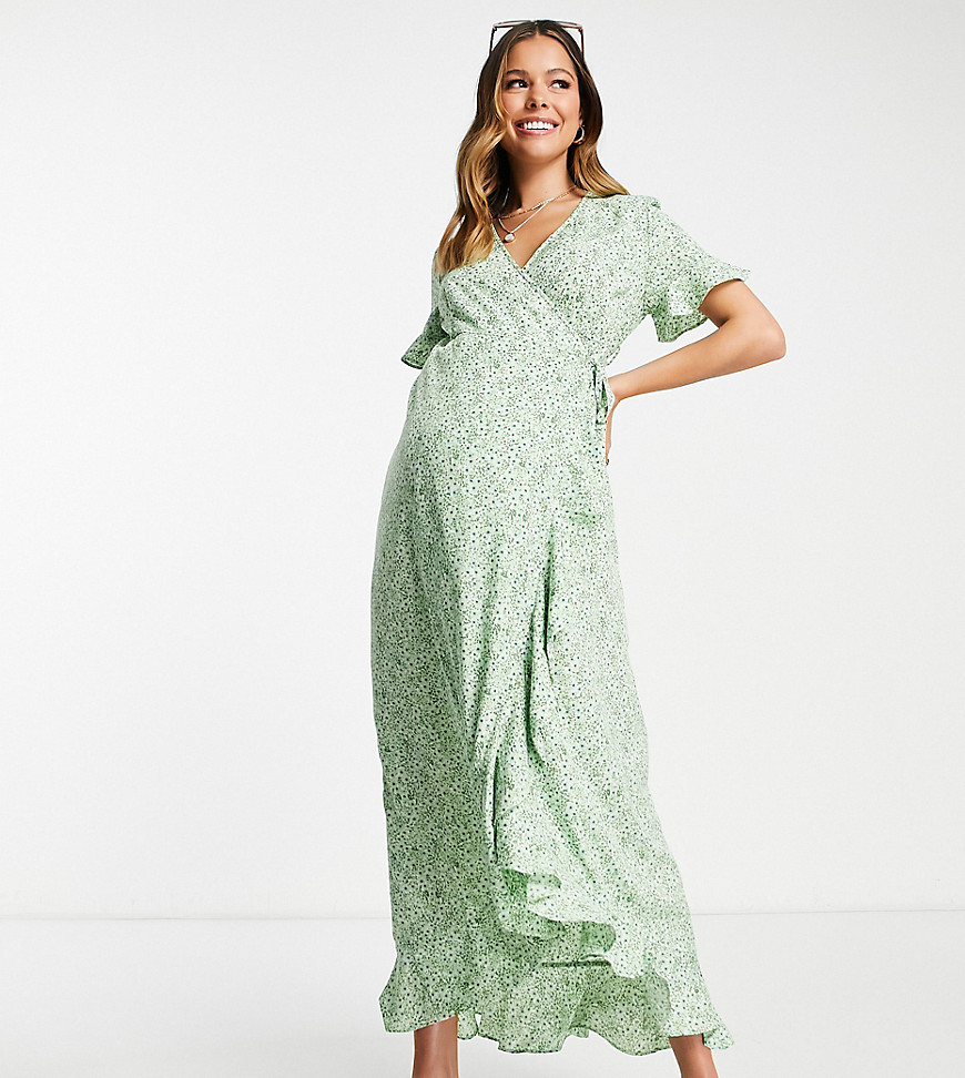 Vero Moda Maternity wrap front midi tea dress in green floral