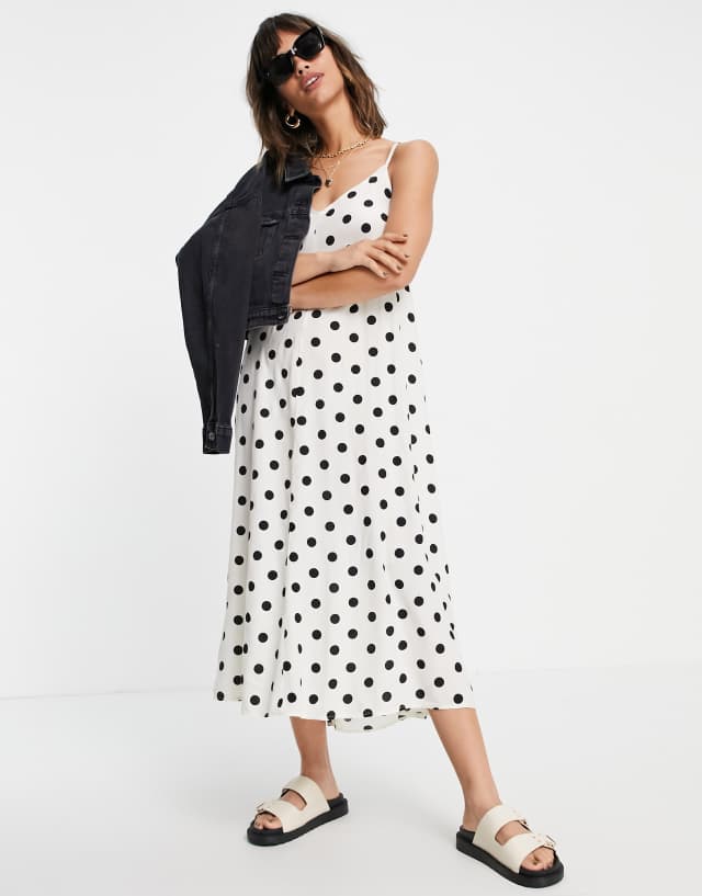 Vero Moda maxi cami dress in black and white polka dot