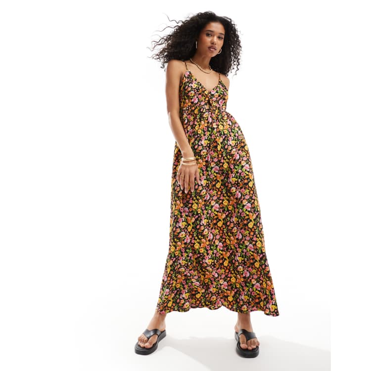未使用タグ付‼️ Las Flores Cami Dress black M Generic Women's Summer Ditsy Floral Print Contrast Lace Cami