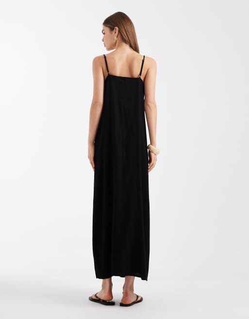 Vero Moda - Maxi cami-jurk van linnenmix in zwart, 4 van 4