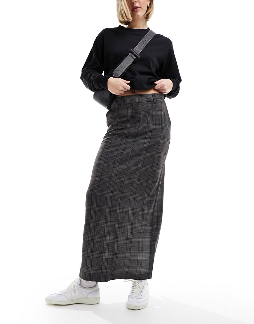 Vero Moda maxi column skirt in grey check
