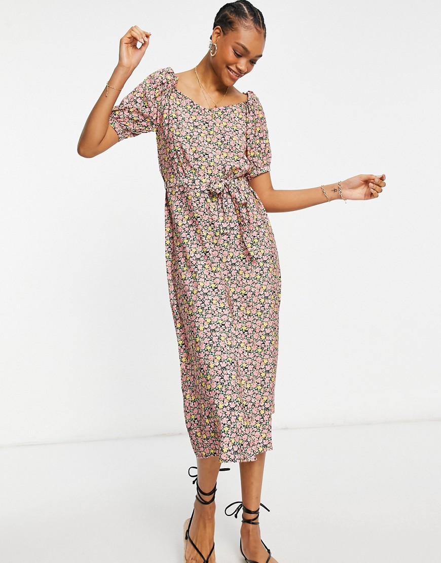 Vero Moda maxi dress with sweetheart neck in ditsy floral-Multi