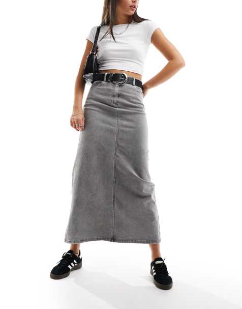 Vero Moda – Maxi-Jeansrock in verwaschenem Grau - view 1