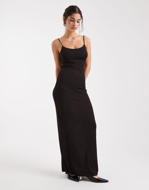Vero Moda - Maxi-jurk met glitter en camibandjes in chocoladebruin en koper - view 1