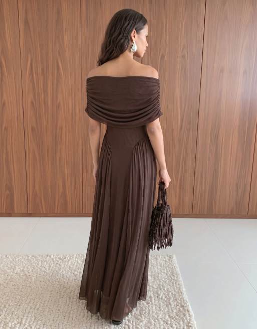 Vero Moda maxi jurk met halve mouwen en capedetail in koffiebruin, 3 van 3
