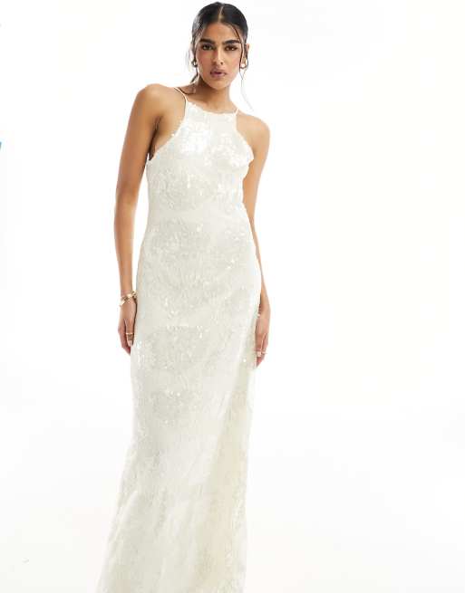 Vero Moda - Maxi-jurk met lovertjes in gebroken wit