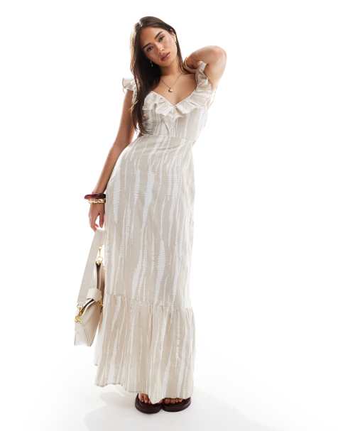 Vero Moda - Maxi jurk met ruches en batikprint in stone - view 1
